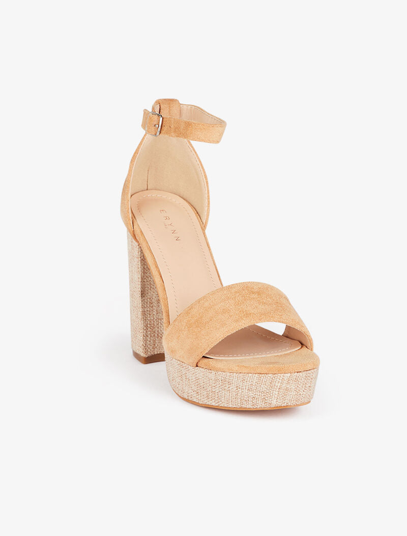 Sandales à talon et bride effet toile - camel - 2