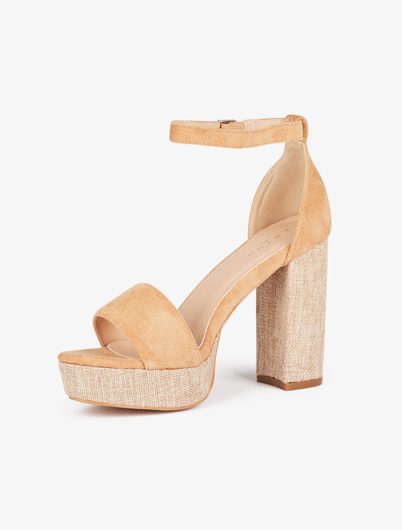 Sandales à talon et bride effet toile - camel - 3