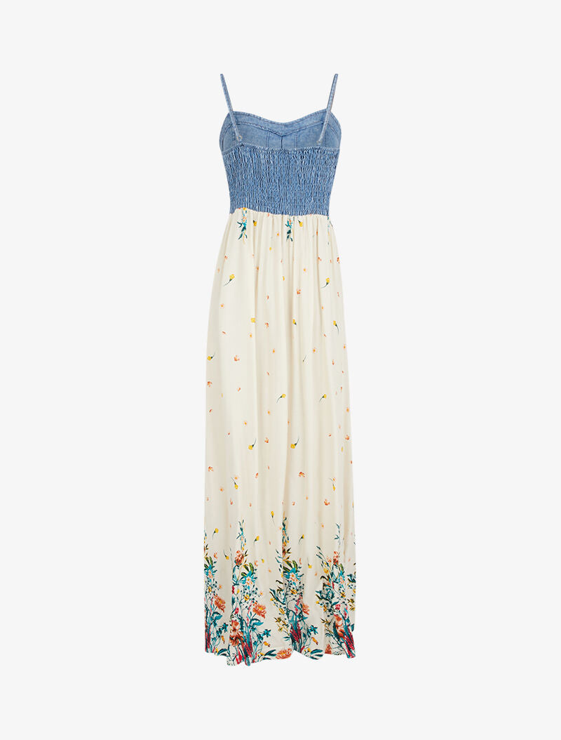 Robe à buste effet jean et imprimés - beige - 2