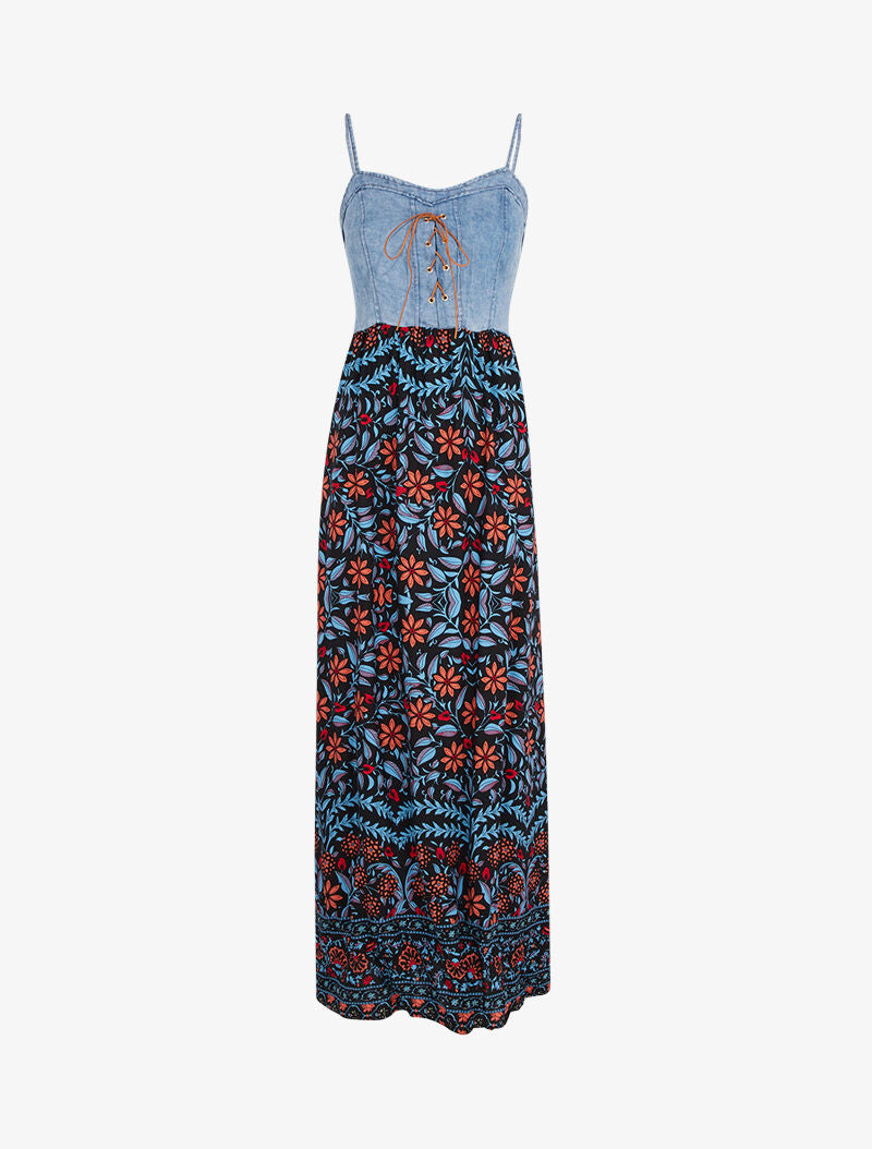 Robe à buste effet jean et imprimés - noir - 1