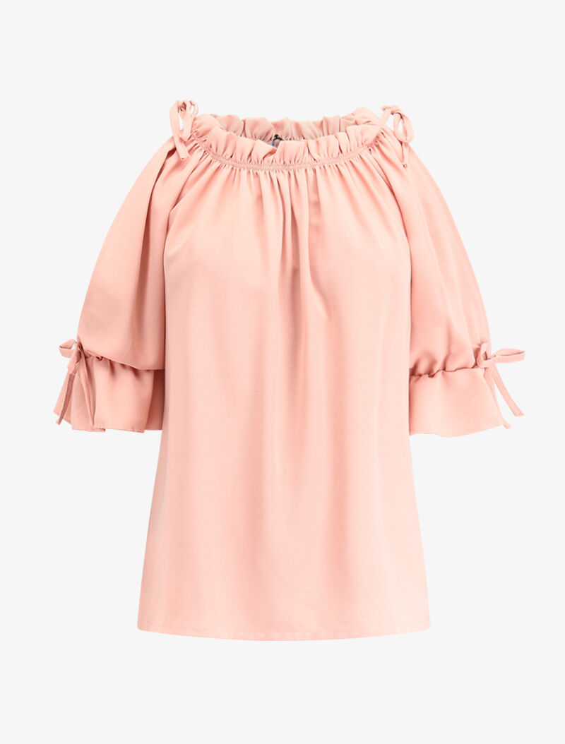 Top volanté épaules nues - rose - 1