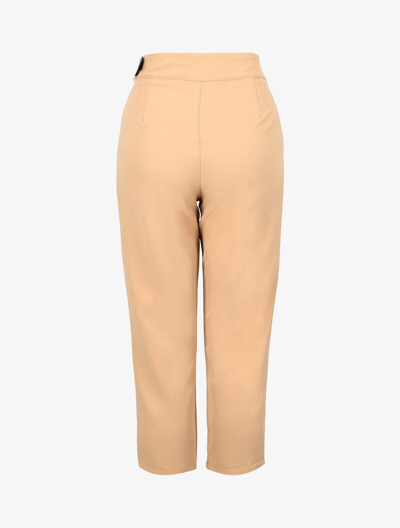 Pantacourt à ceinture simili - beige - 2