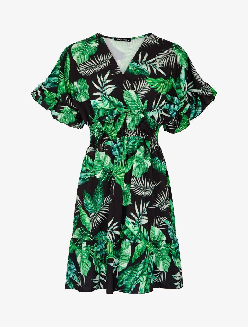 Robe imprimée à bords volantés - noir - 1