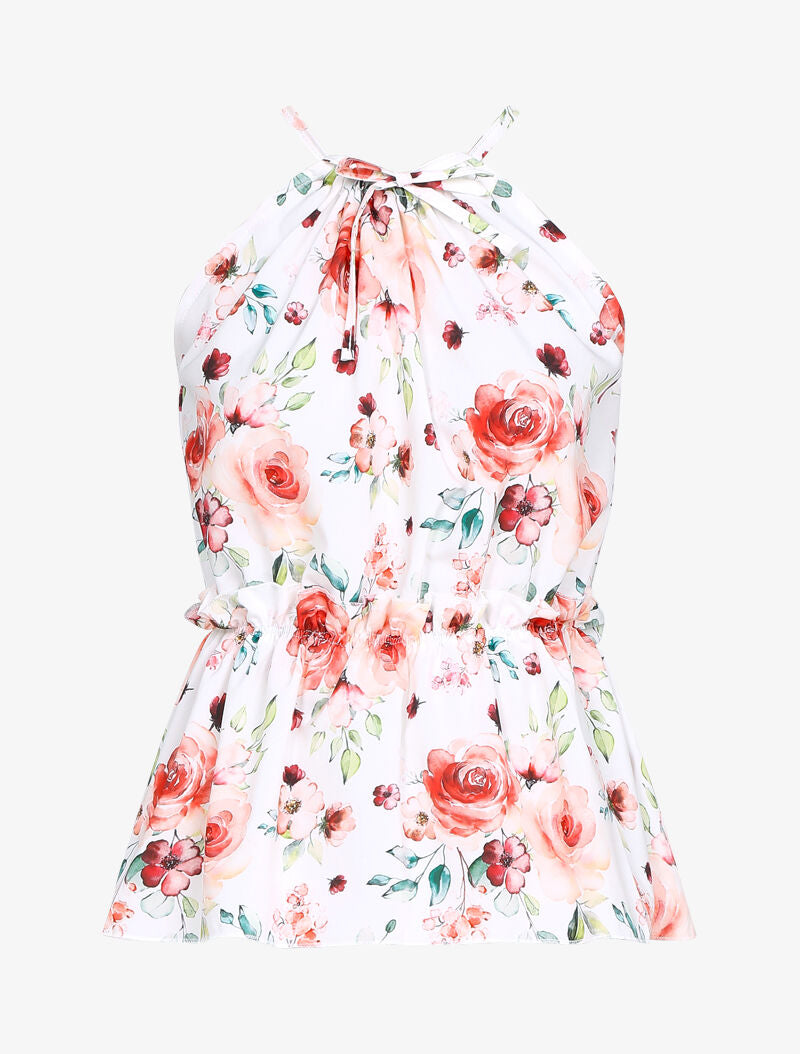 Top péplum léger à imprimés - ecru - 2