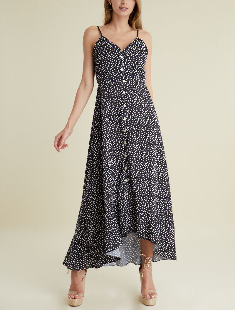 Robe à basque asymétrique imprimé à pois - noir - 1