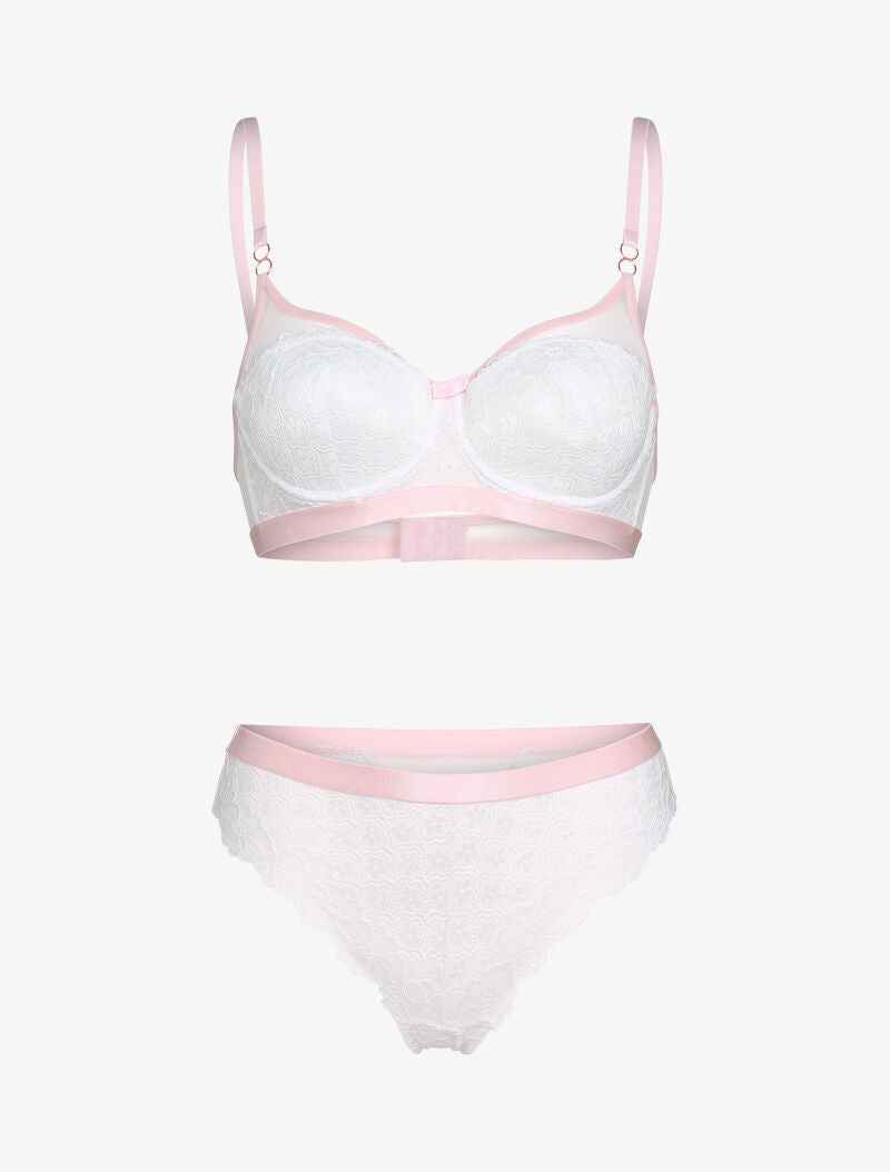 Ensemble dentelle et bandes contrastées - blanc - 3