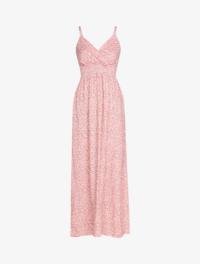 Robe longue imprimé fleurs de coton - rose - 1