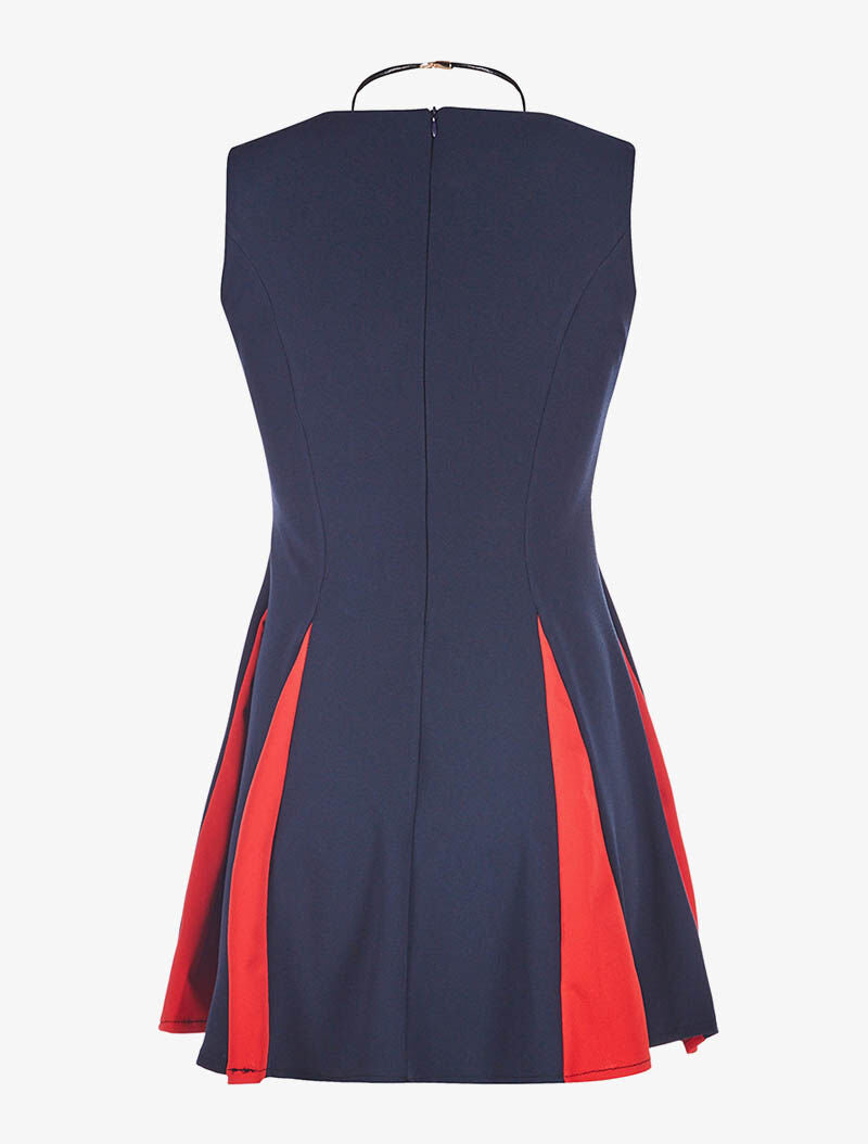 Robe bicolore et sautoir - marine et rouge - 2