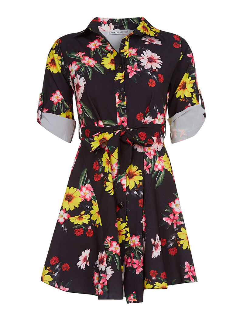 Robe chemise fleurie - noir - 3