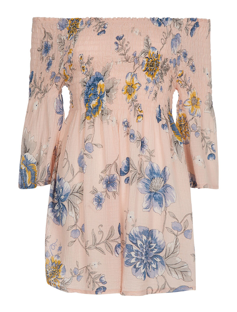 Robe tunique encolure élastiquée - rose - 3