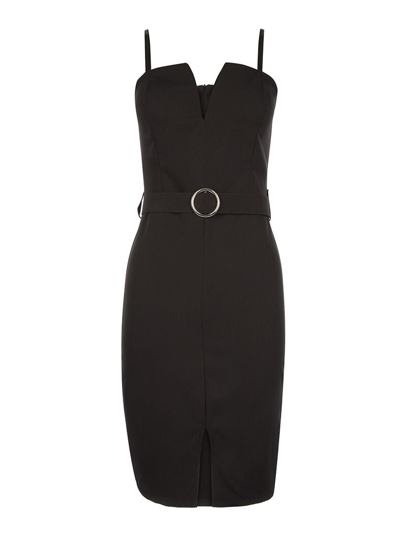 Robe décolleté V coqué - noir - 1