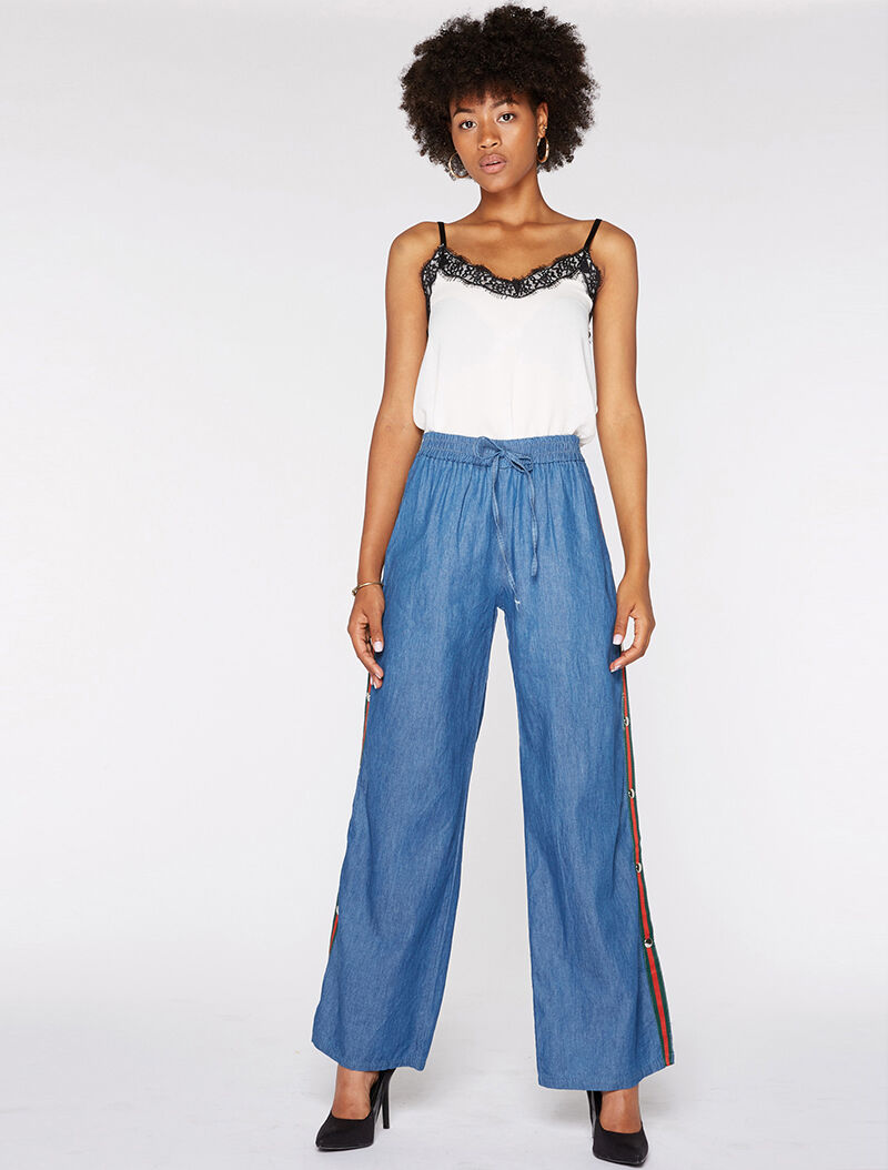 Pantalon liseré boutonné - denim - 3