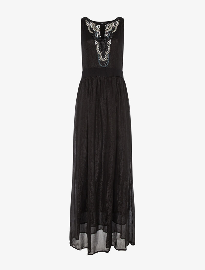 Robe longue plastron bijoux - noir - 2