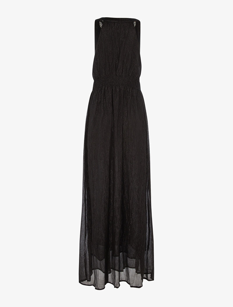 Robe longue plastron bijoux - noir - 3