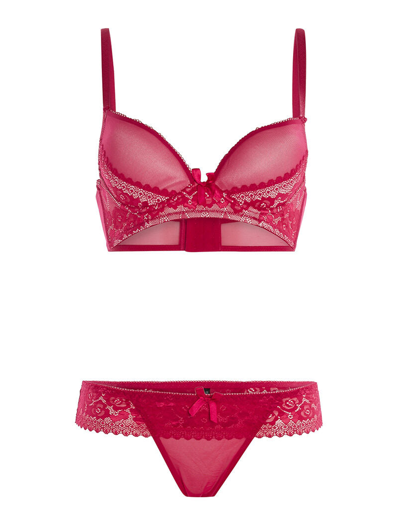 Ensemble SG et string à dentelle - fushia - 1