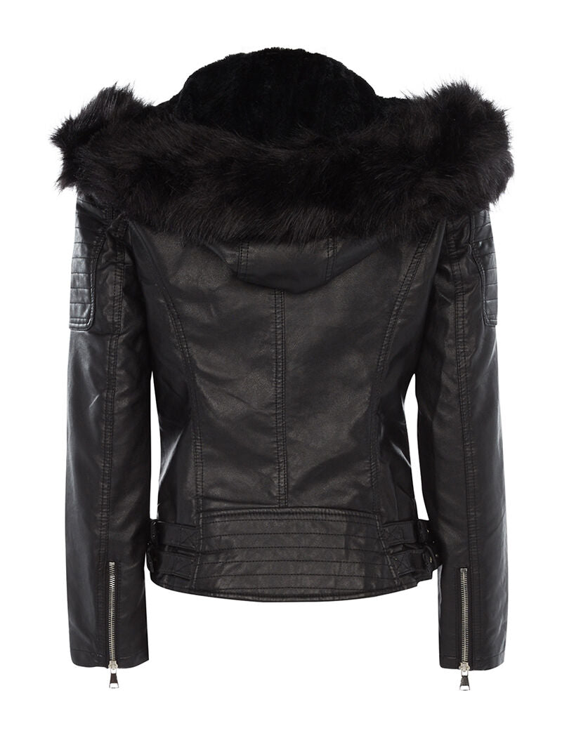 Blouson simili fourré à capuches - noir - 2