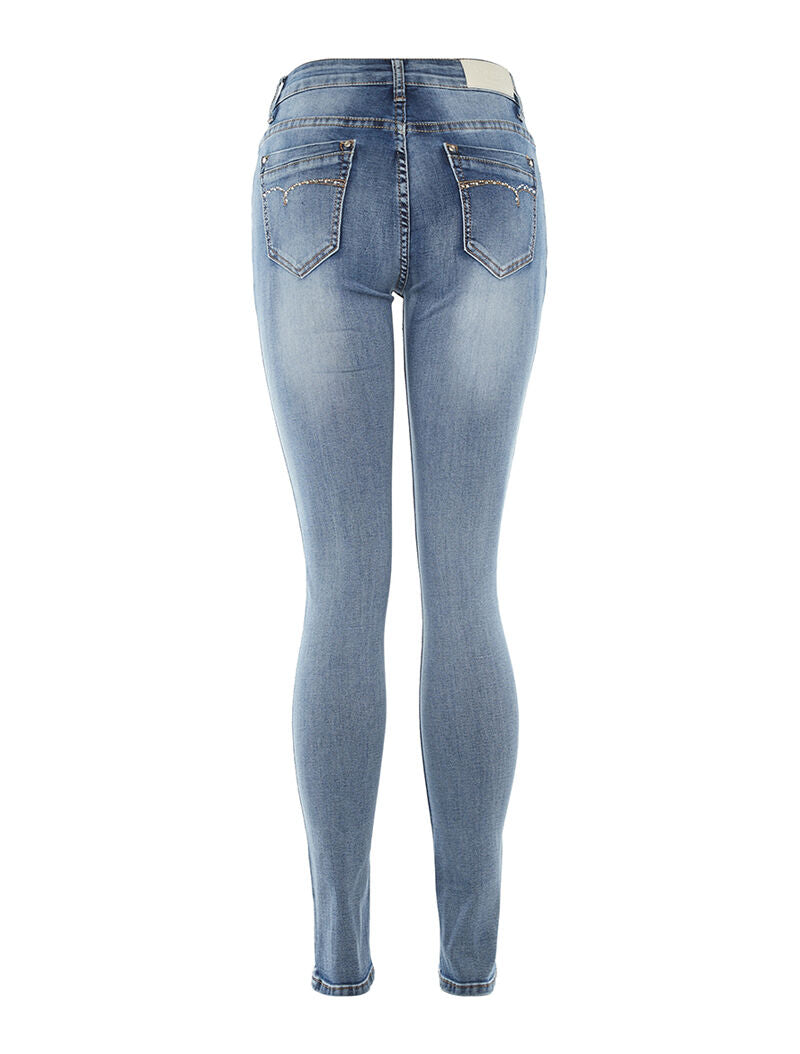 Jean classic bleached poche strass slim - bleu - 2
