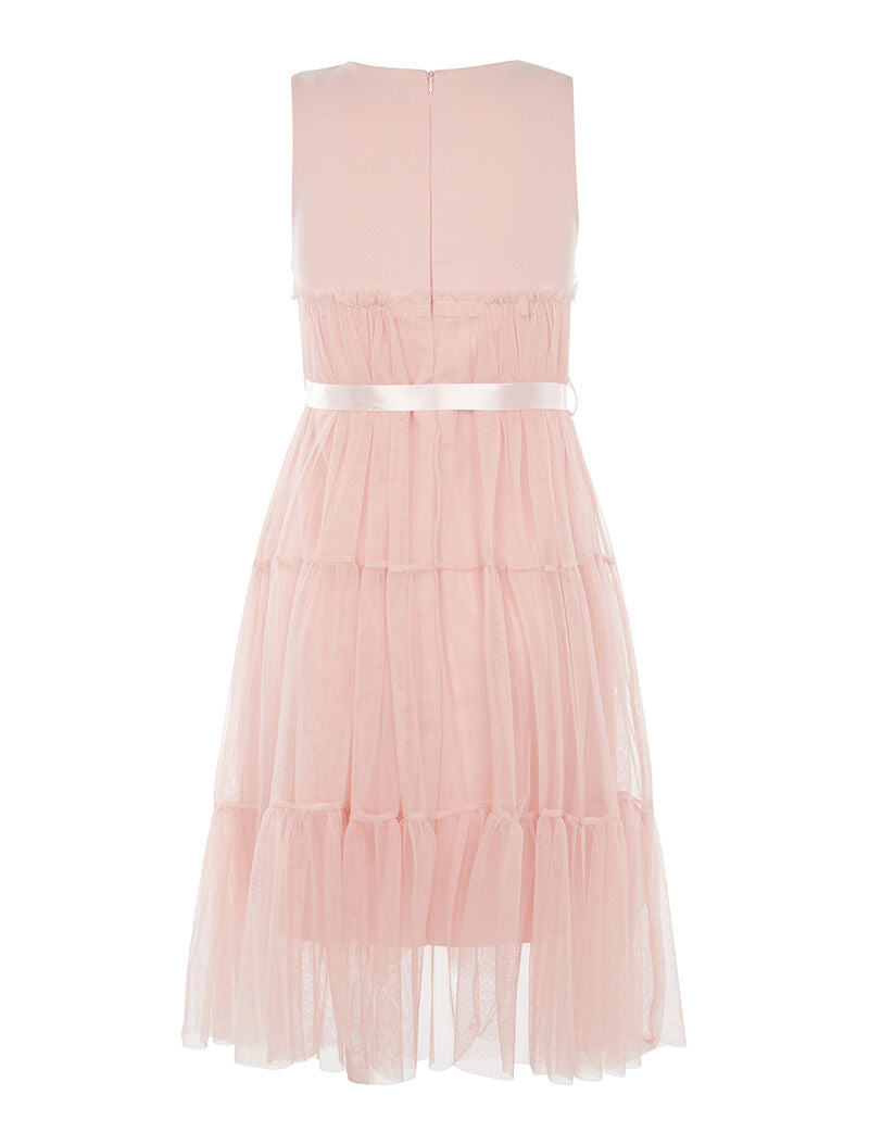 Robe longue unie à voile doublé et ceinturée - rose - 2