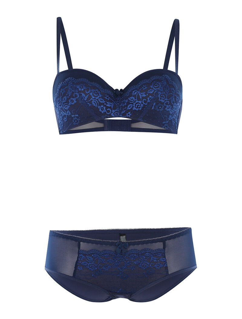 Ensemble SG corbeille dentelle et culotte - marine - 1