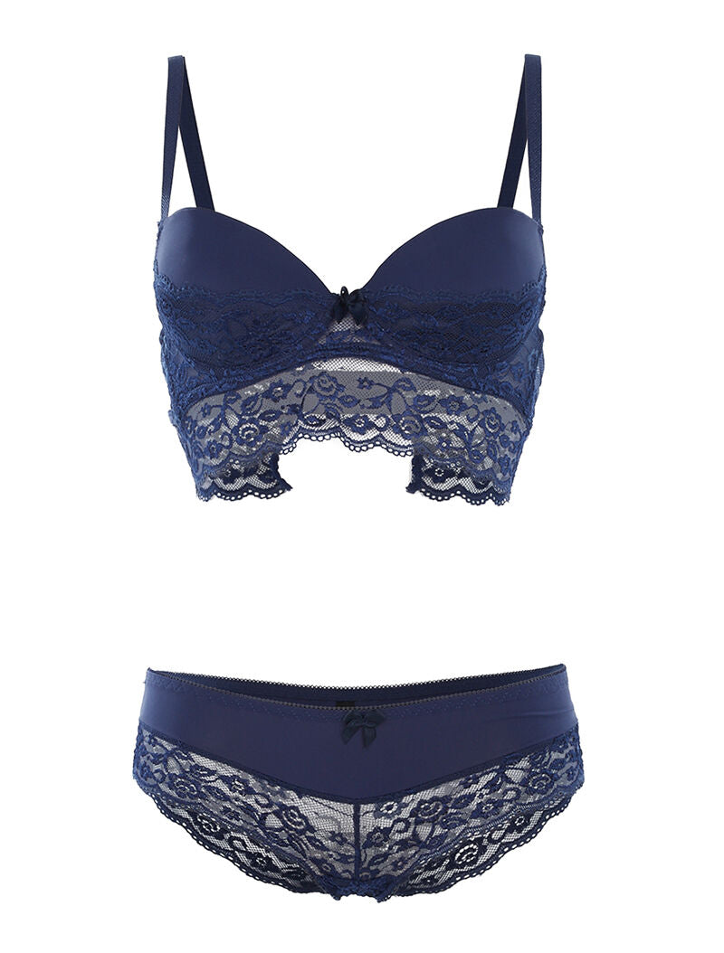 Ensemble SG et culotte dentelle - marine - 1