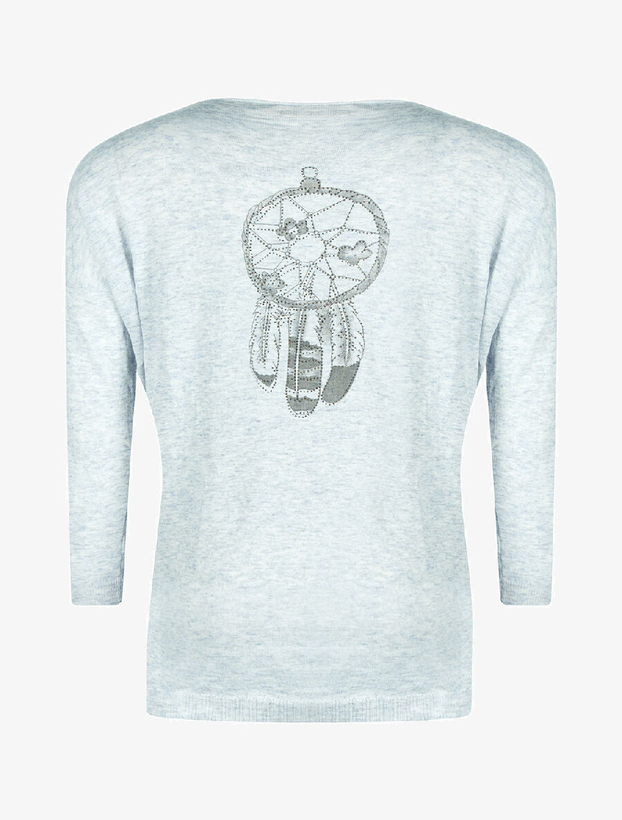 Pull ample dos dreamcatcher strassé - gris clair - 2