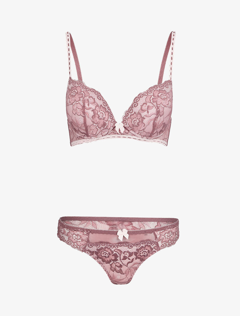 Ensemble à dentelle et résille fleurie - Violet - 1