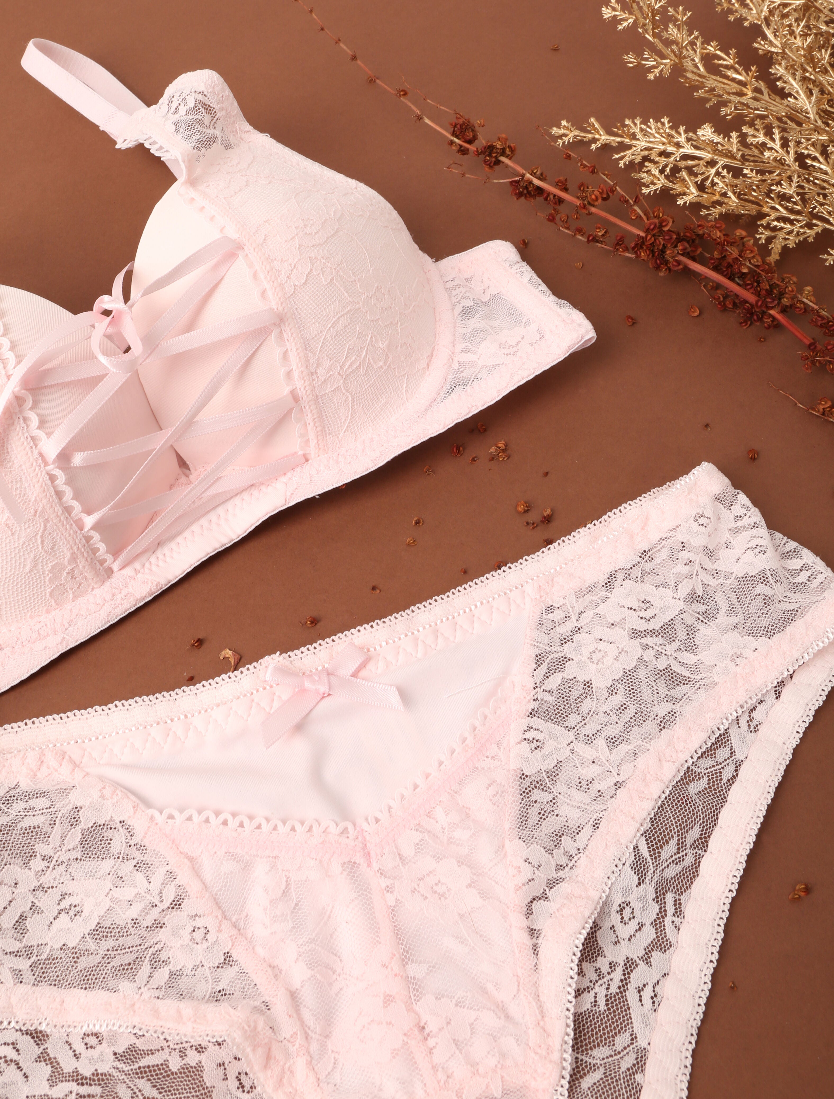 Ensemble sexy à corsage - Rose poudré - 3