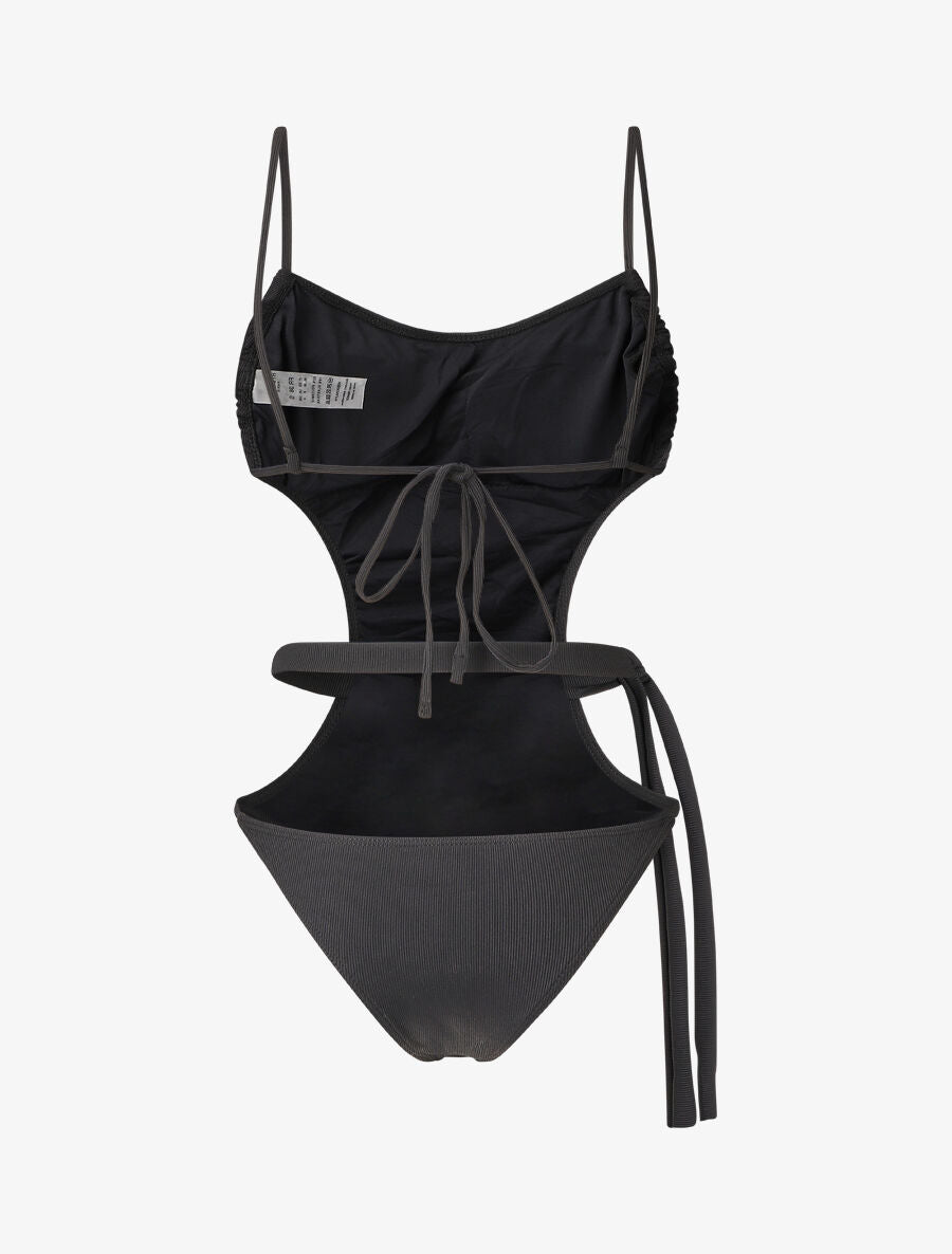 Maillot de bain échancré à lien décoratif - Noir - 2