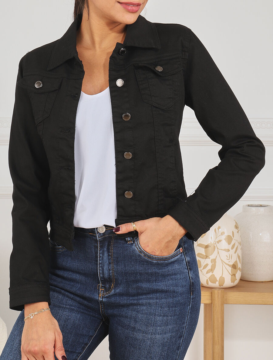 Veste en jean droite - Noir - 4