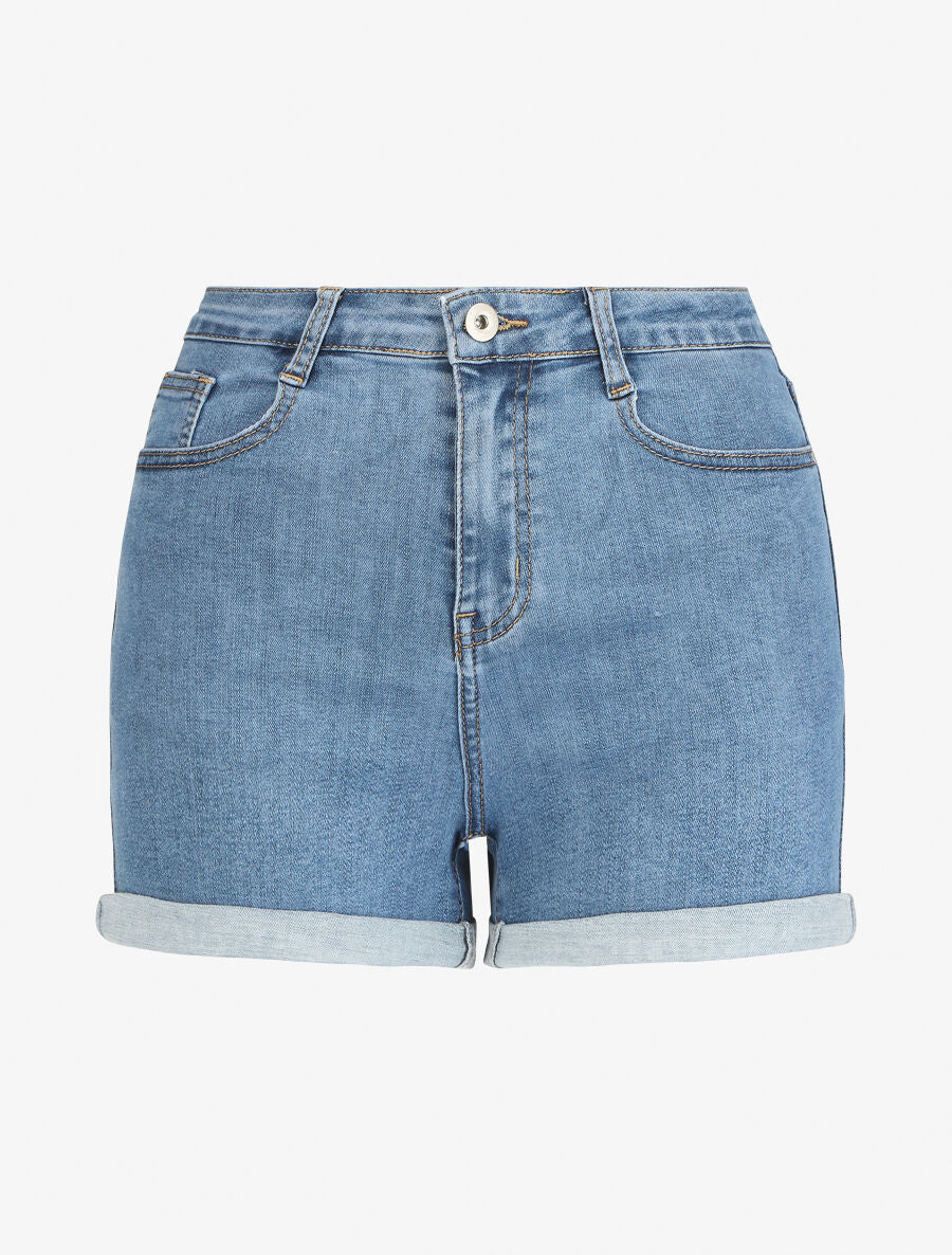 Short en jean droit taille haute - Bleu - 1