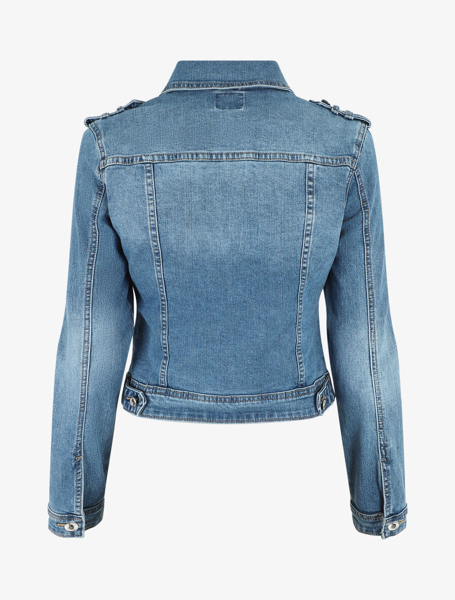 Veste en jean droite à pattes de serrage - Bleu - 2