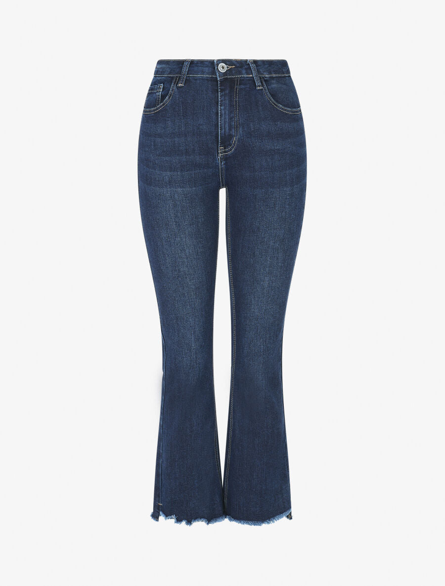 Jean à bords effilochés coupe flare - Bleu brut - 1