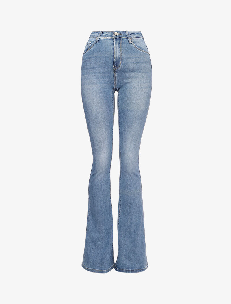 Jean flare délavé extra long à taille standard - Bleu - 1