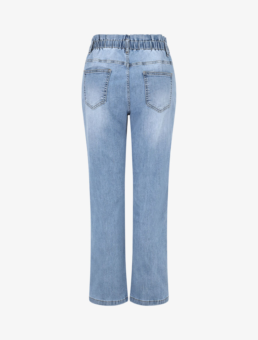 Jean droit taille haute élastiquée - Bleu - 2