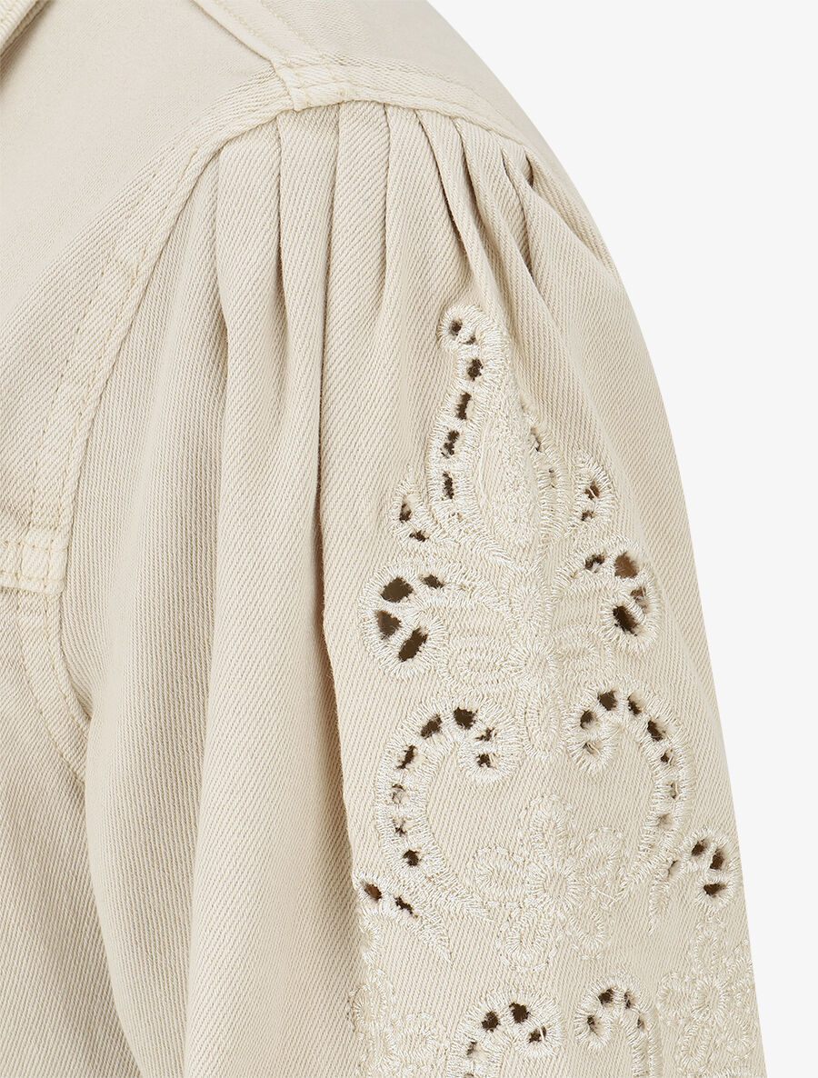 Veste en jean à manches longues stylisées - Beige - 3