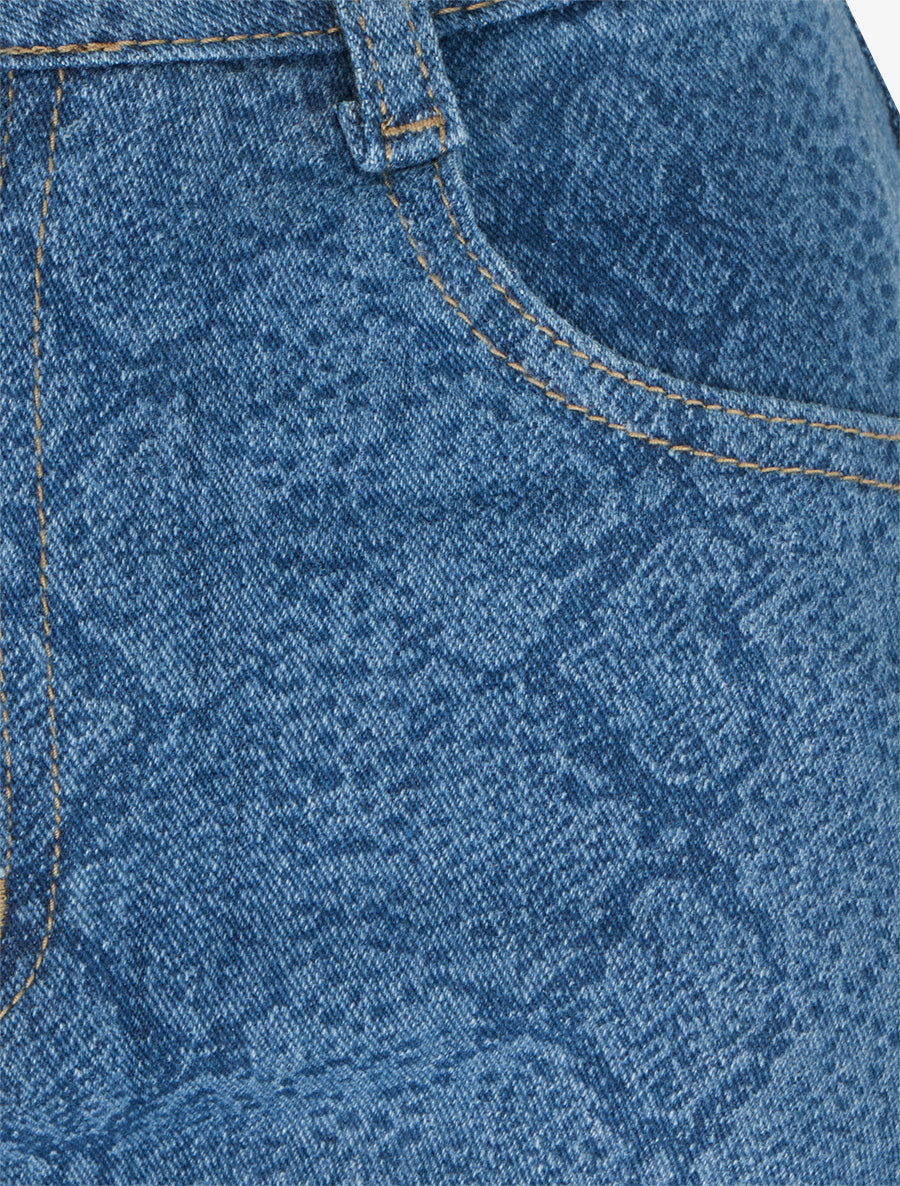 Jean wide leg imprimé python coupe droite - Bleu - 3