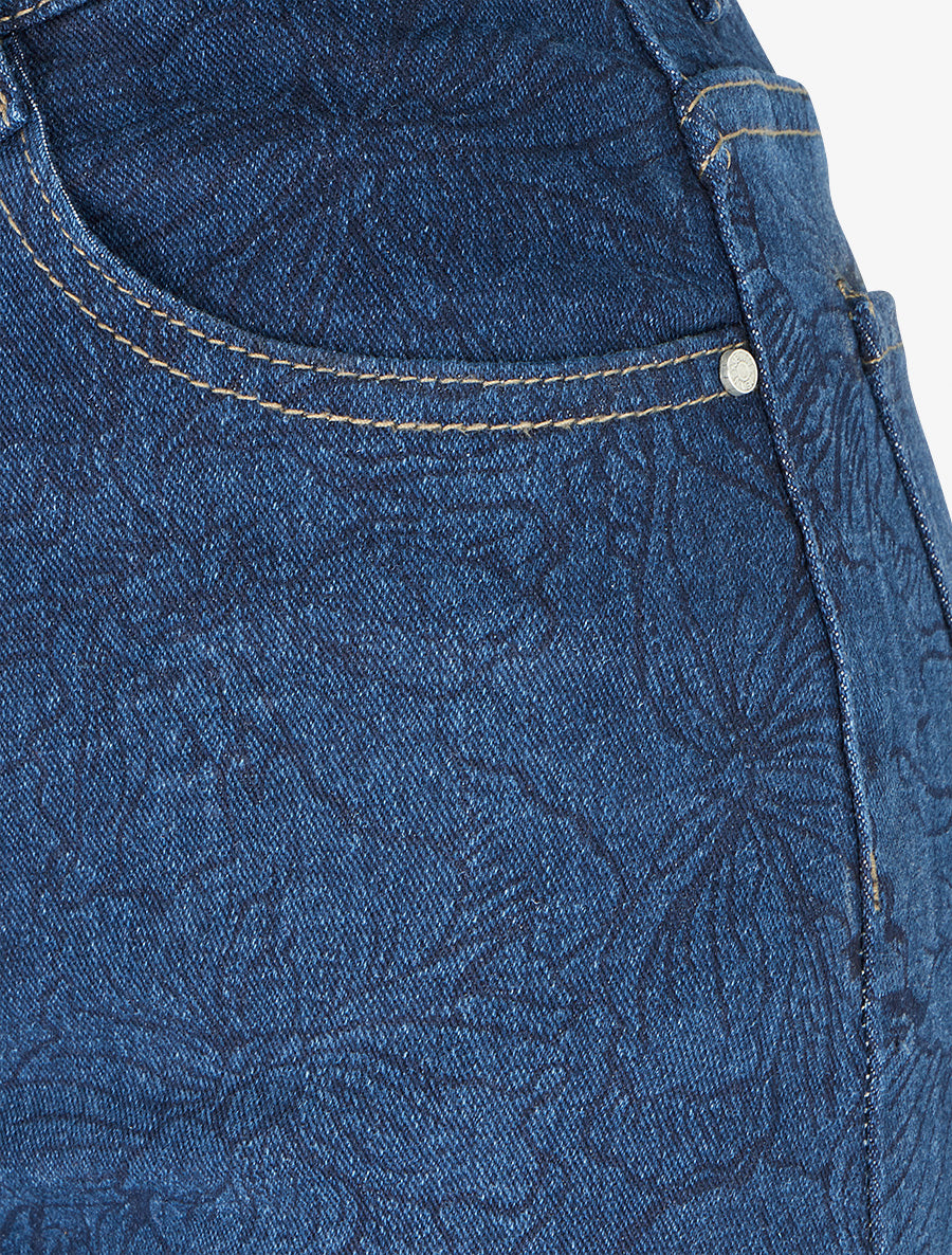 Jean droit taille standard à imprimé floral - Bleu - 3
