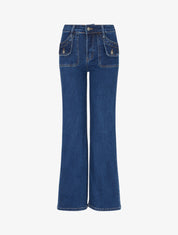 Jean droit à poches à rabat - Bleu - 1