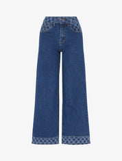 Jean ample à bords motif damier - Bleu - 1