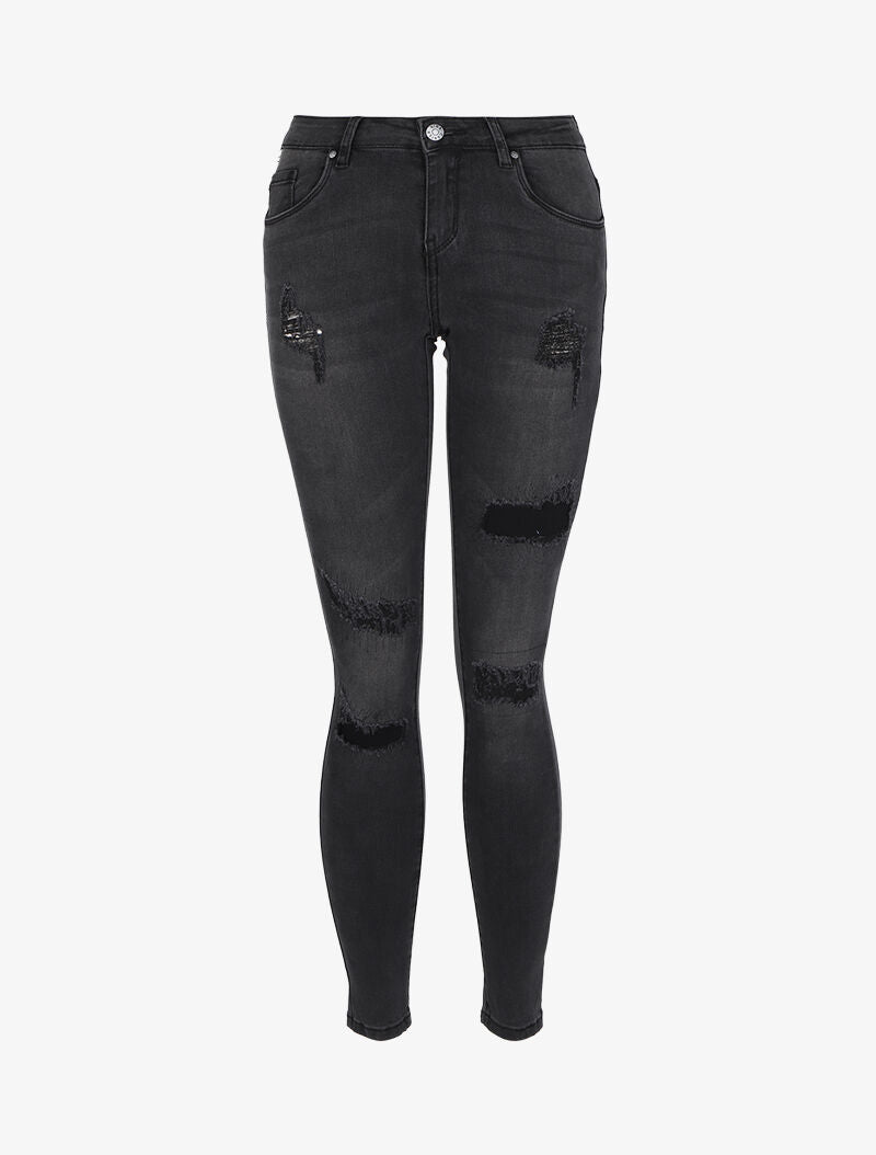 Jean skinny déchiré à taille basse - Noir - 4