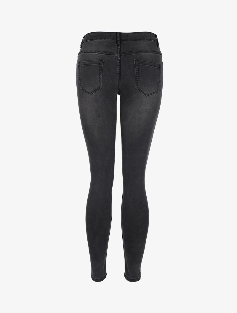 Jean skinny déchiré à taille basse - Noir - 2
