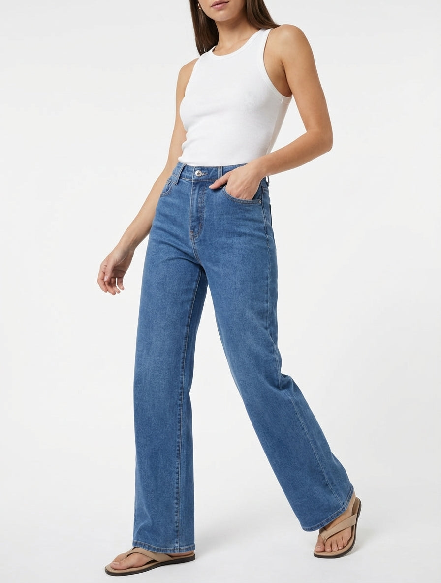 Jean a gamba larga push-up - Blu