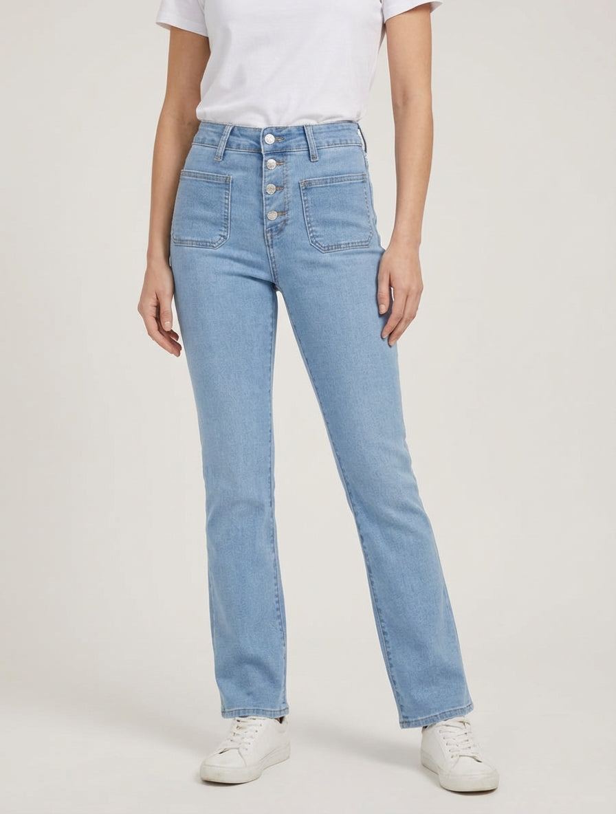 Jean a vita alta taglio dritto - Blu