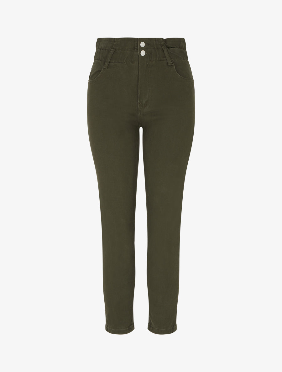 Jean mom taille haute élastiquée - Kaki - 1