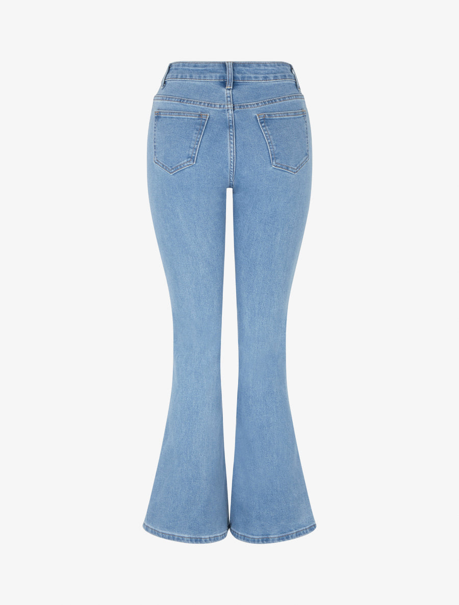 Jean flare à liseré en dentelle - Bleu - 2