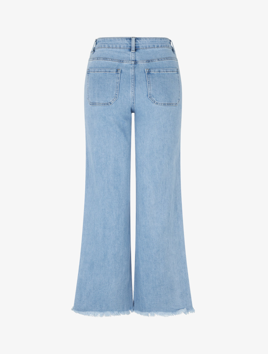 Jean ample à broderies et poches plaquées - Bleu - 2