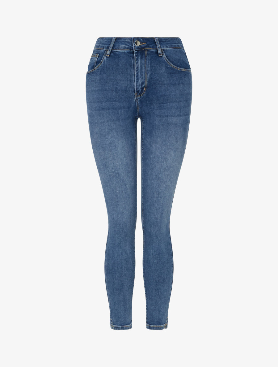 Jean skinny délavé à taille standard - Bleu - 1
