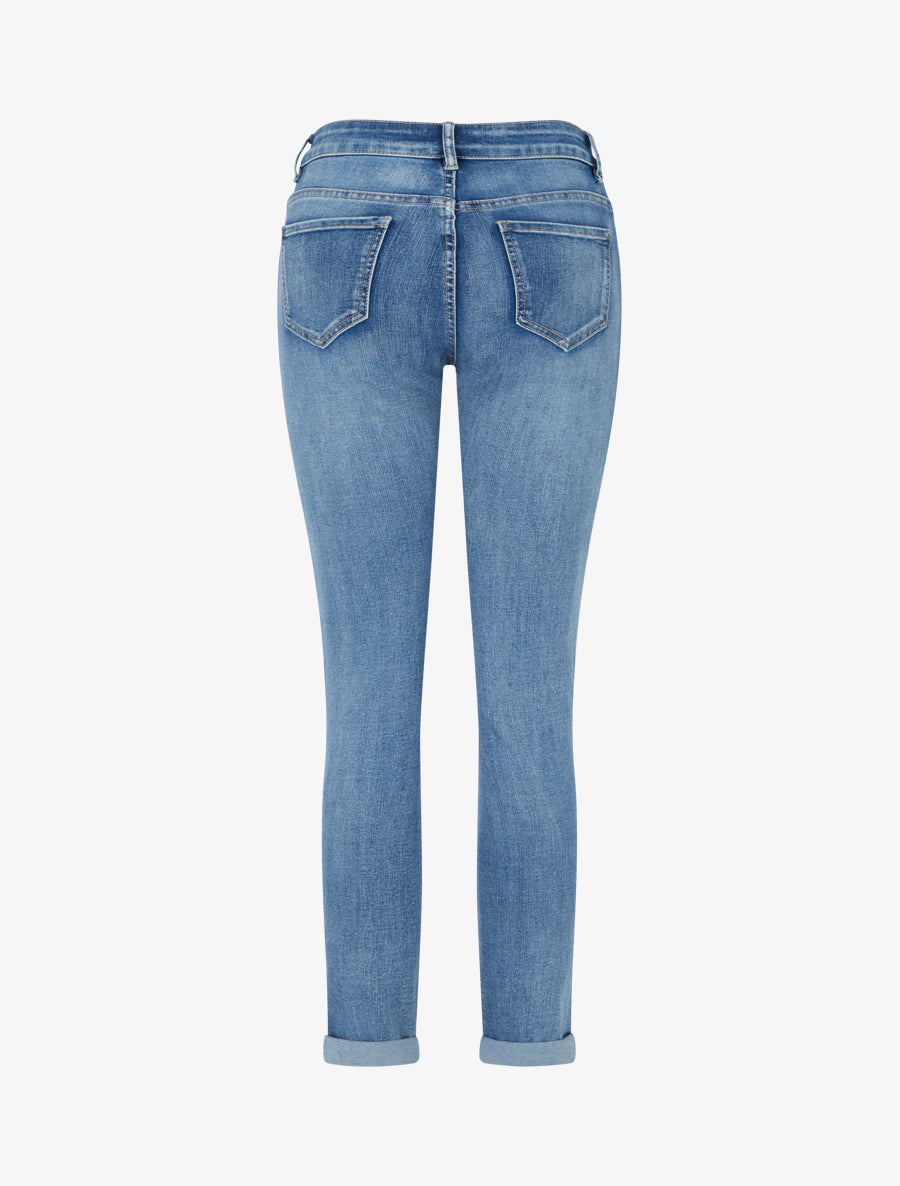 Jeans skinny con orli gioiello e cintura - Blu