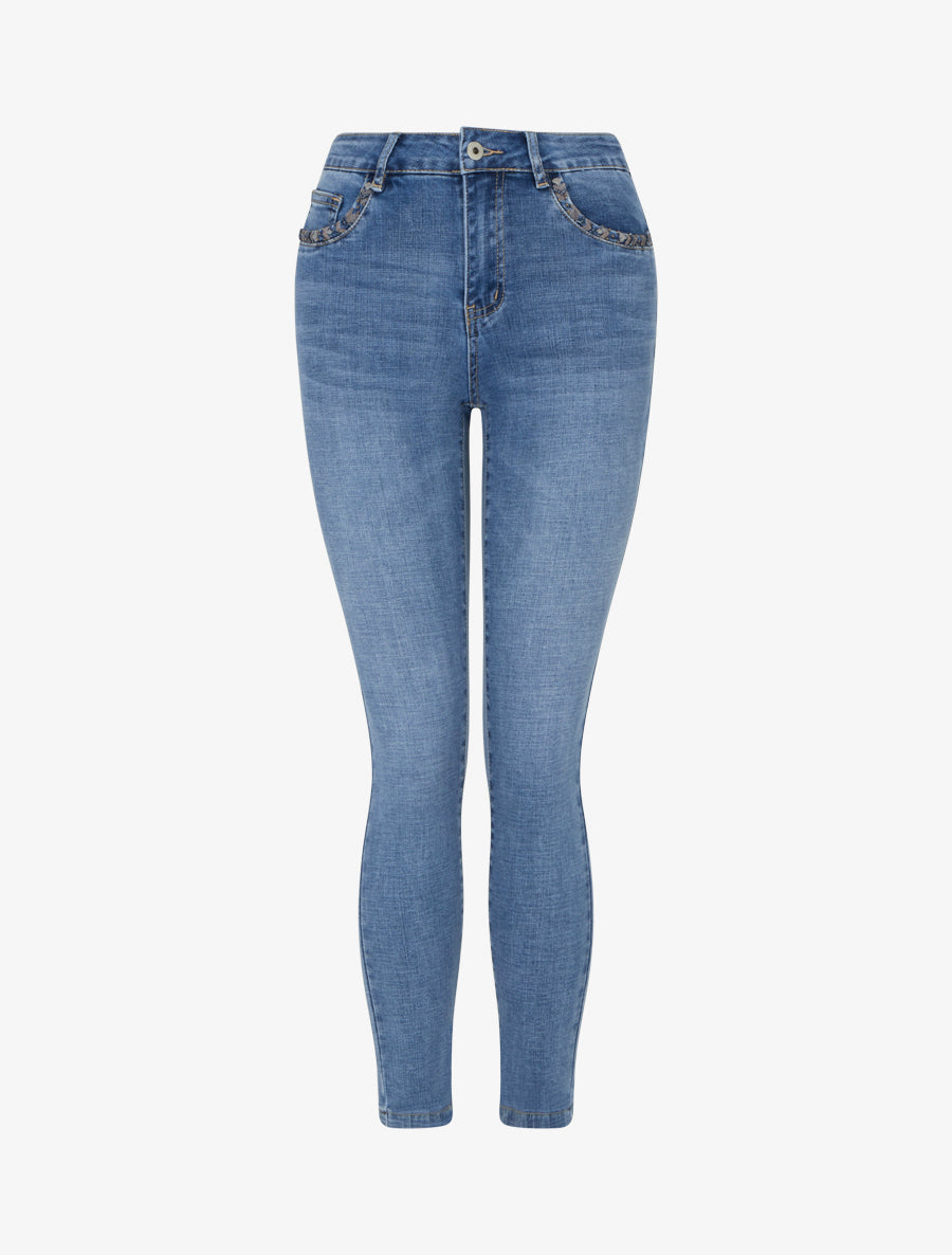 Jean skinny à poches perlées - Bleu - 1