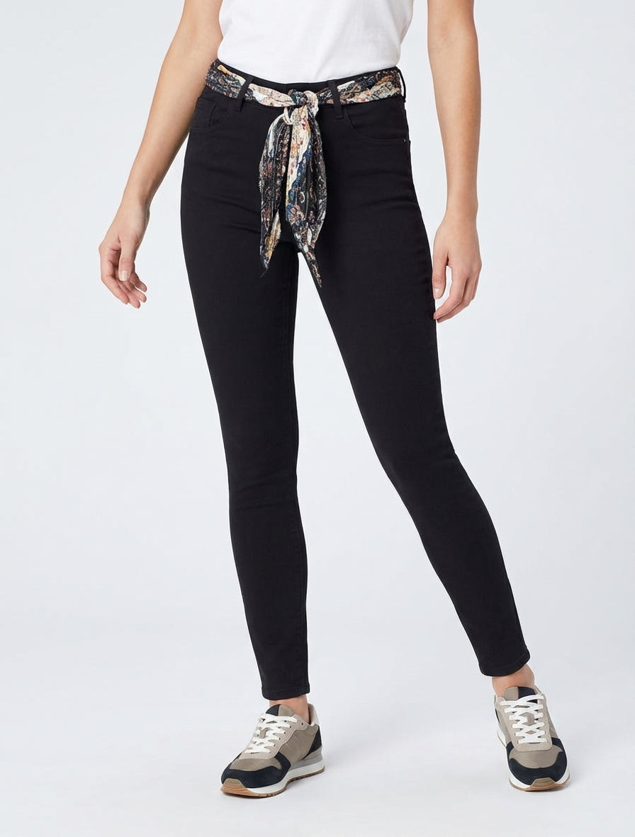 Jean skinny con cintura stampata - Nero